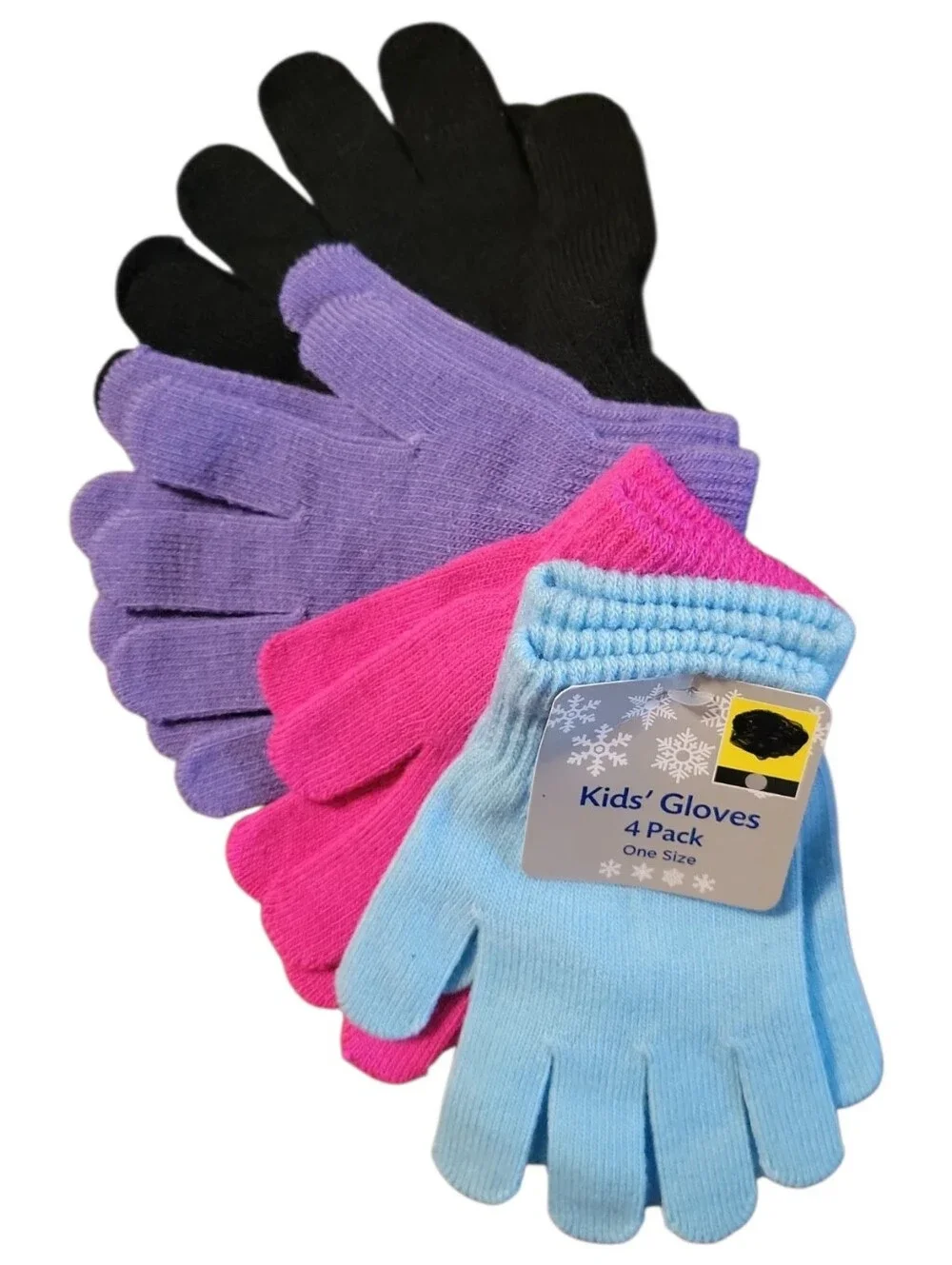 NWT Kid's Girl Boy Unisex Knit Winter Gloves 4 Pack Lt Blue Black Pink Lavender